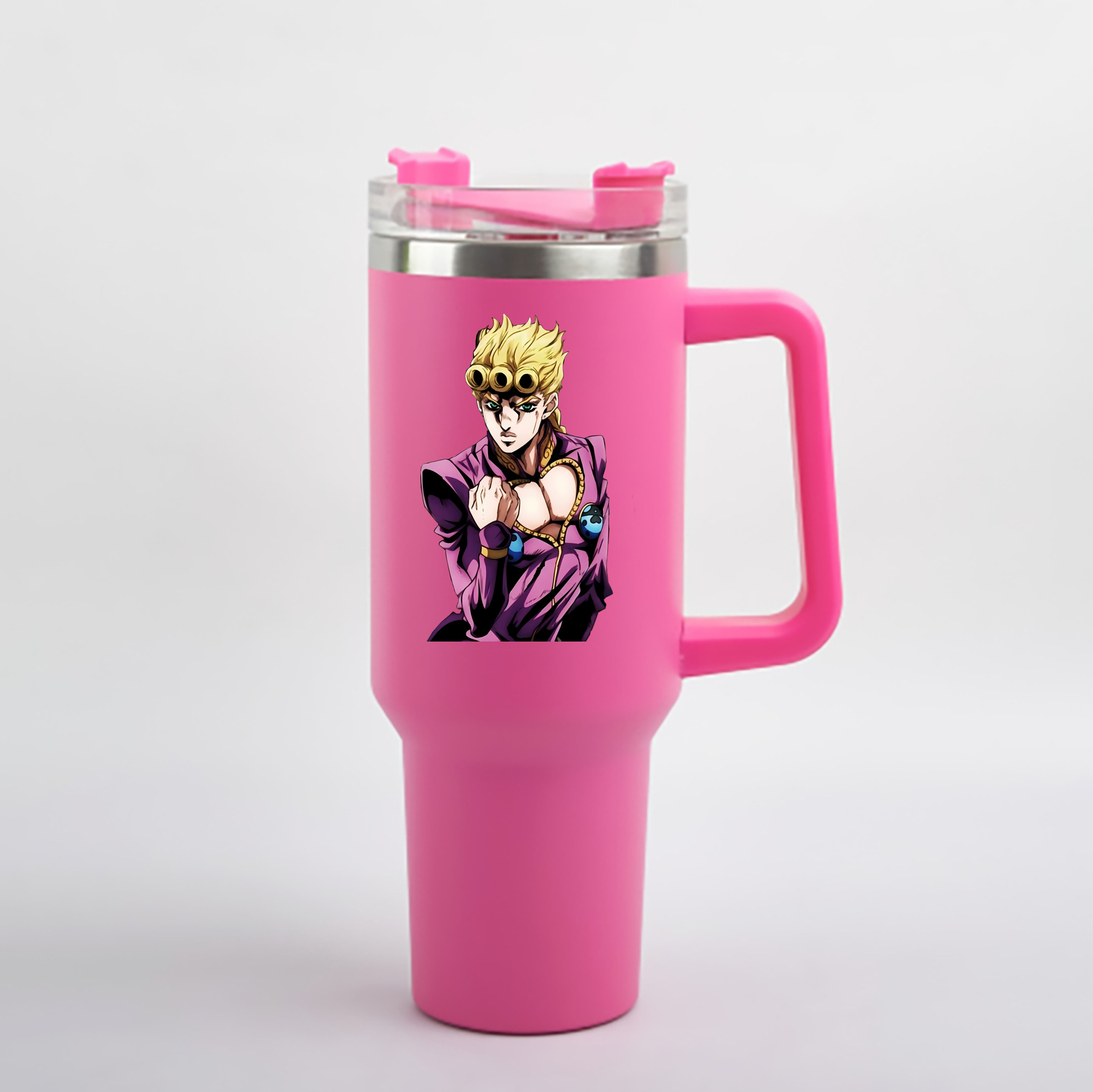 （画像用） ジョジョの奇妙な冒険 ジョルノ?ジョバァーナ JoJo's Bizarre Adventure Giorno Giovanna 1200mL車用タンブラー - クリスタルステッカー（プラスチックストロー付き）
